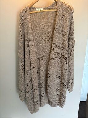 Open-Stitch Taupe Women's Cardigan Sweater
